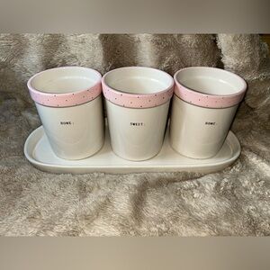 Rae Dunn Pink and White Ceramic Planter Set